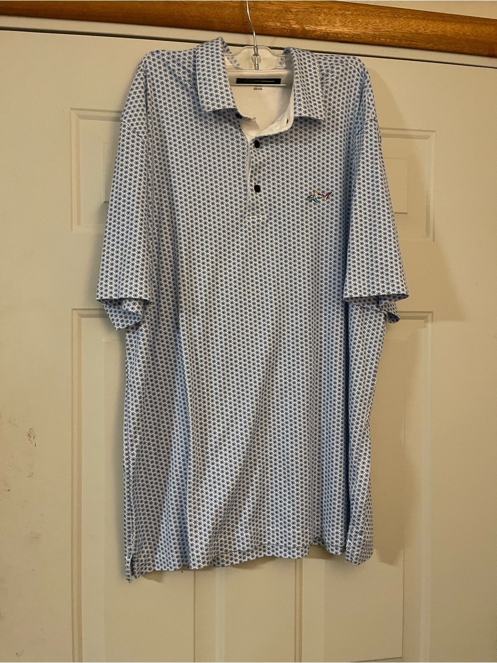 Greg Norman Polo Shirt Men's XXL Blue/White Collared Short Sleeve Buttons
